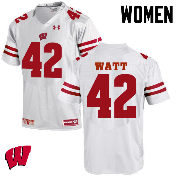 Wisconsin Badgers Women's #42 T.J. Watt NCAA Under Armour Authentic White College Stitched Football Jersey SW40P36BT